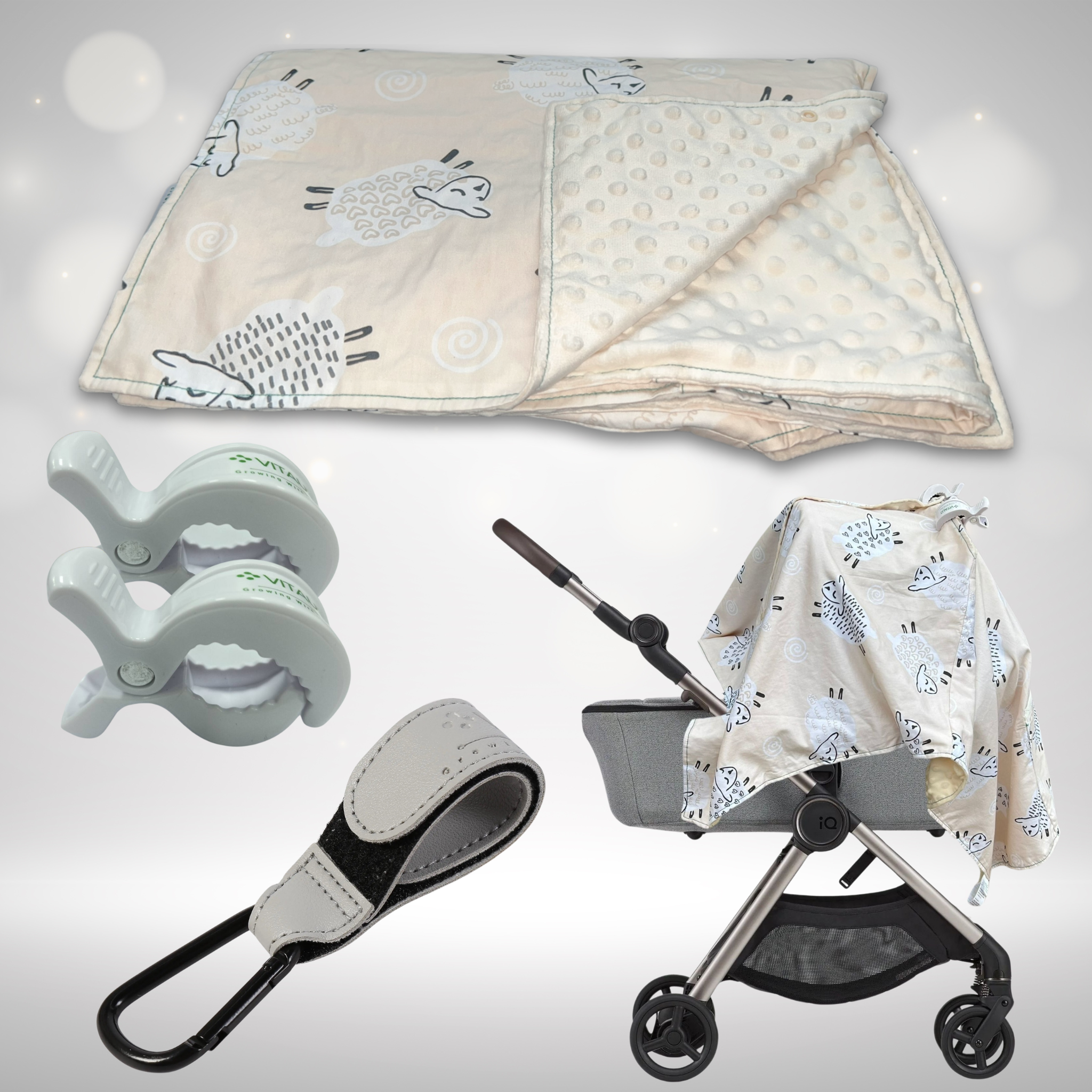 Manta 4-en-1 para Cochecito Bebé | Protección Solar, Viento y Mosquitos | Reversible Algodón-Minky | Regalo Premium para Recién Nacidos – VITAUJ