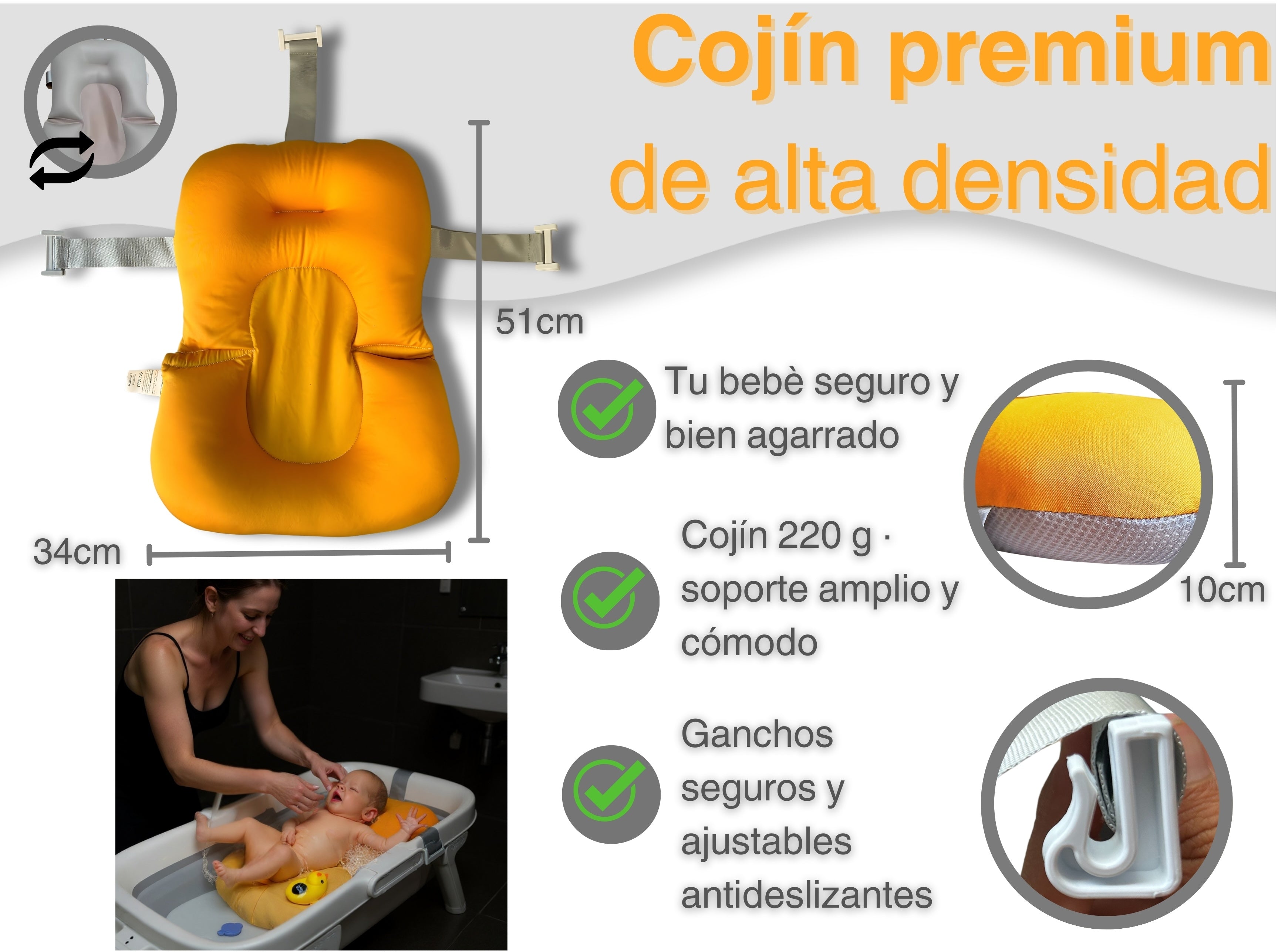 Bañera Plegable para Bebé 0–36 Meses con Cojín Antideslizante y Termómetro Sin Cables | VITAUJ