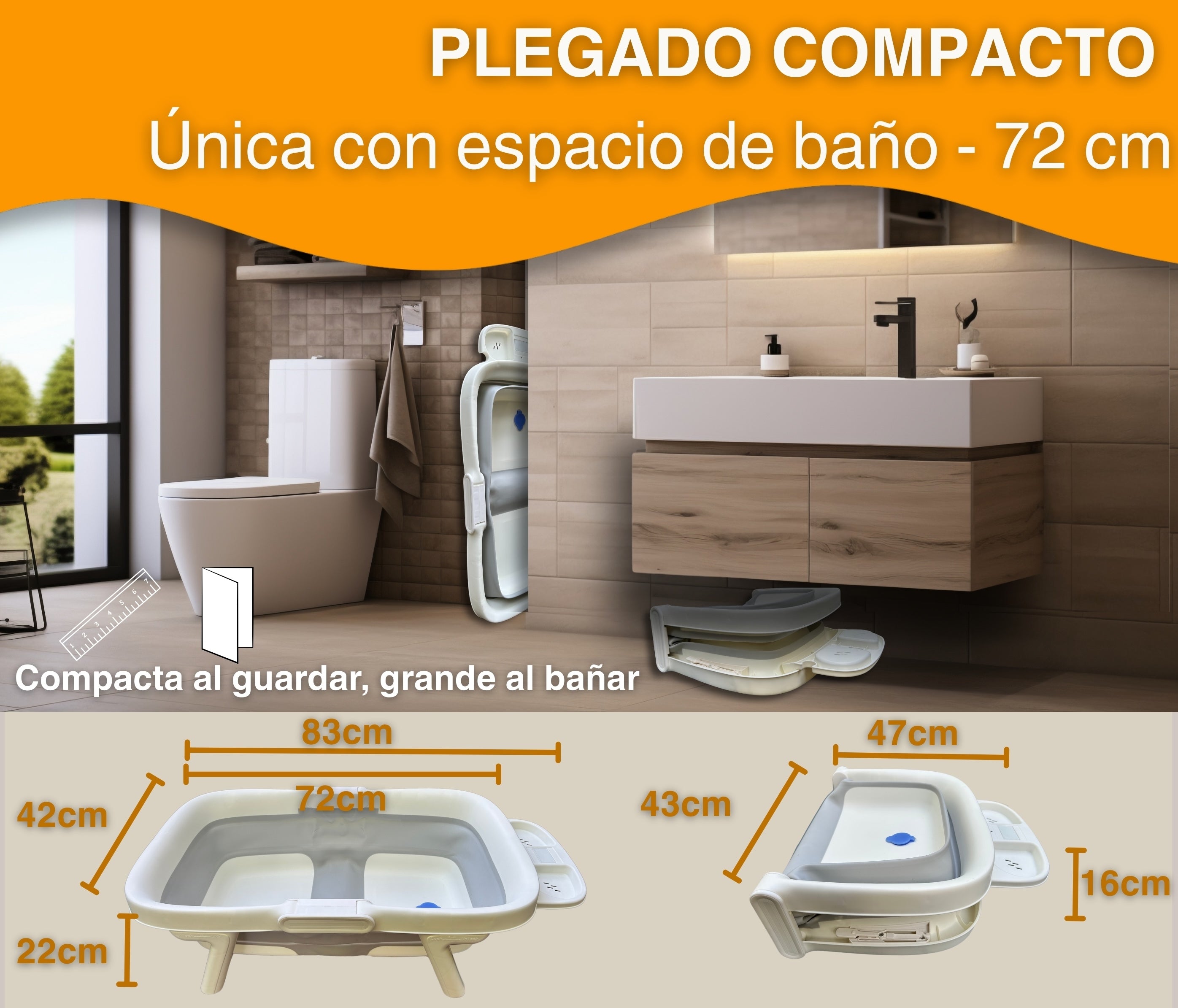 Bañera Plegable para Bebé 0–36 Meses con Cojín Antideslizante y Termómetro Sin Cables | VITAUJ